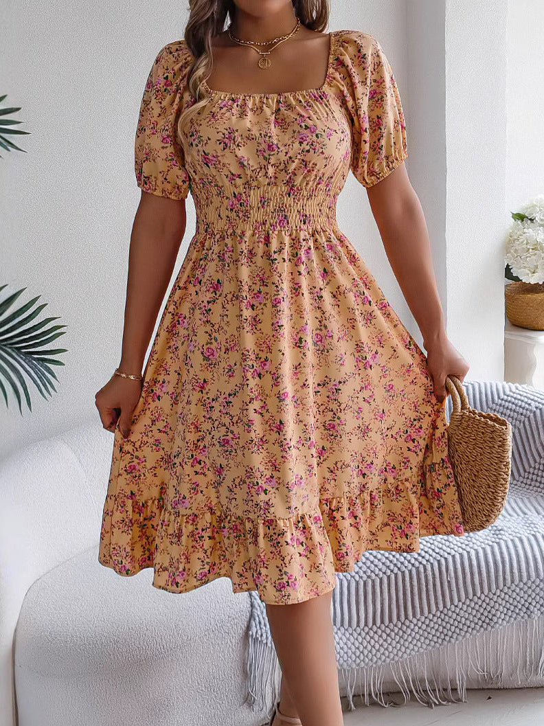 Square Neck Floral Dress with Frill Hem and High Waist | Meave & Ivy