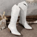 Knee High Embroidered Cowboy Boots with Pointed Toe