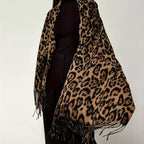 Leopard Print Winter Scarf with Fringes – Bohemian Blanket Scarf