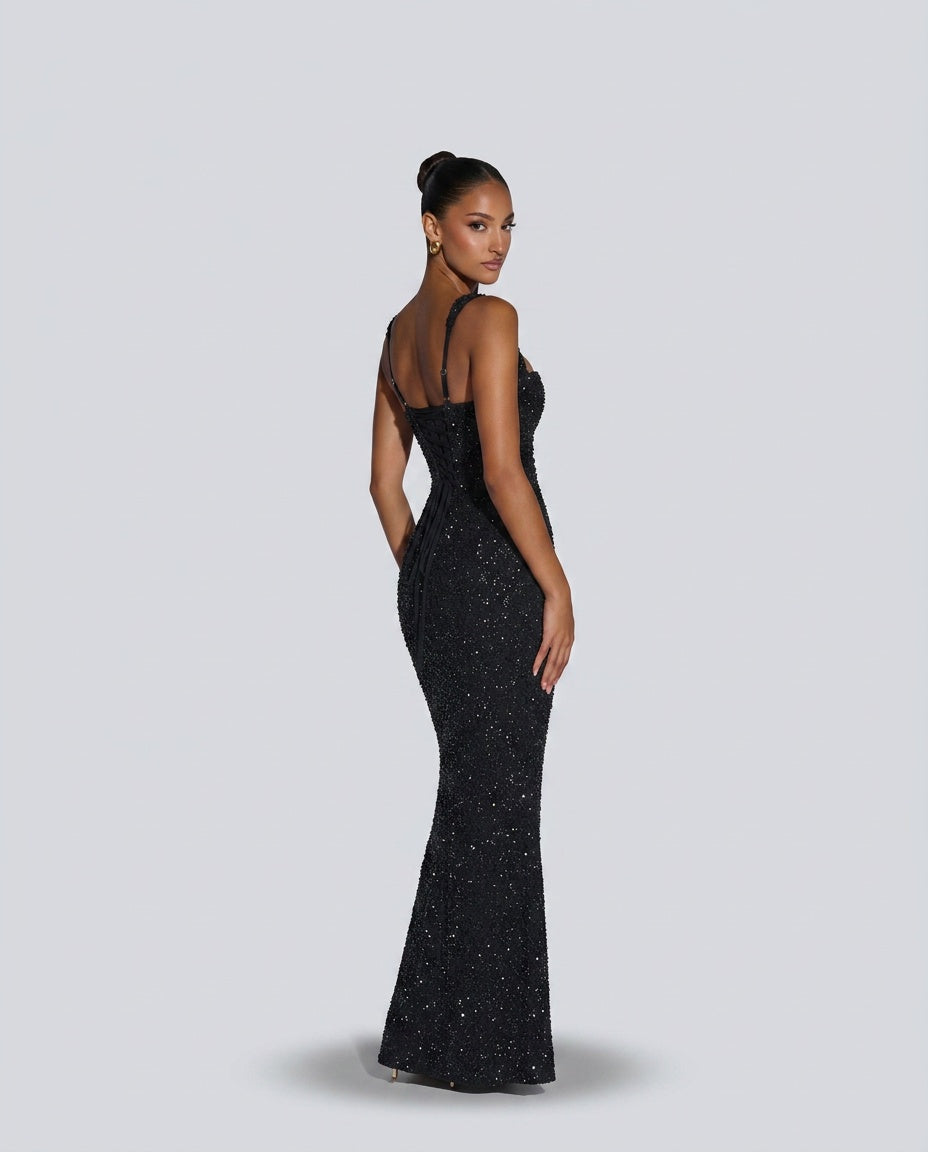 Sequin Tie-Up Square Neck Maxi Dress