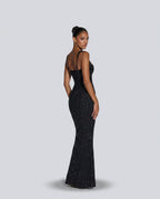 Sequin Tie-Up Square Neck Maxi Dress