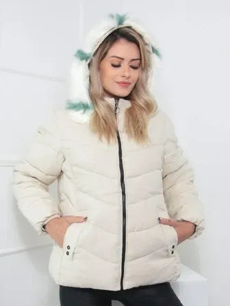 Padded Winter Coat with Faux Fur Hood – Sizes to 6XL