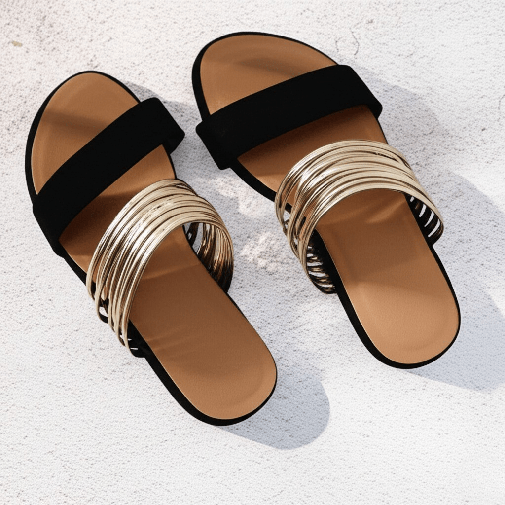 Metallic Strap Orthopedic Slide Sandals