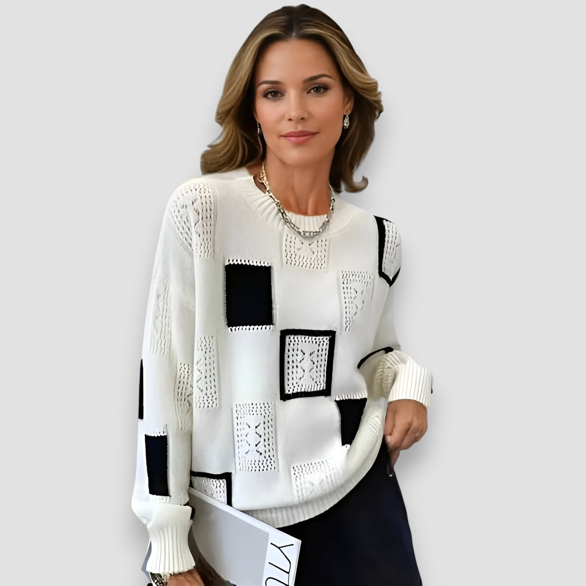 Women's Printed Crew-Neck Sweater – Soft Relaxed Knit