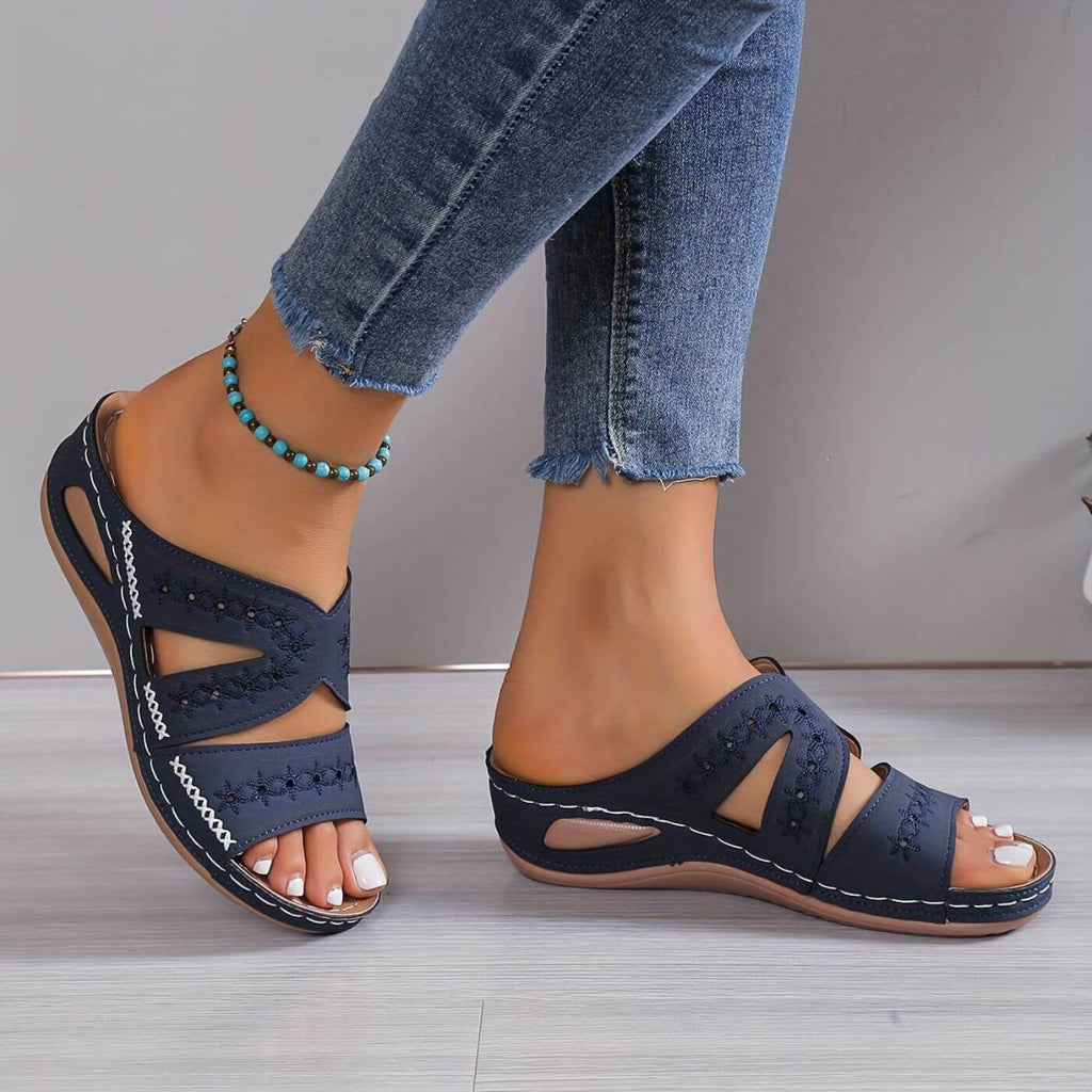 Embroidered Orthopedic Slide Sandals