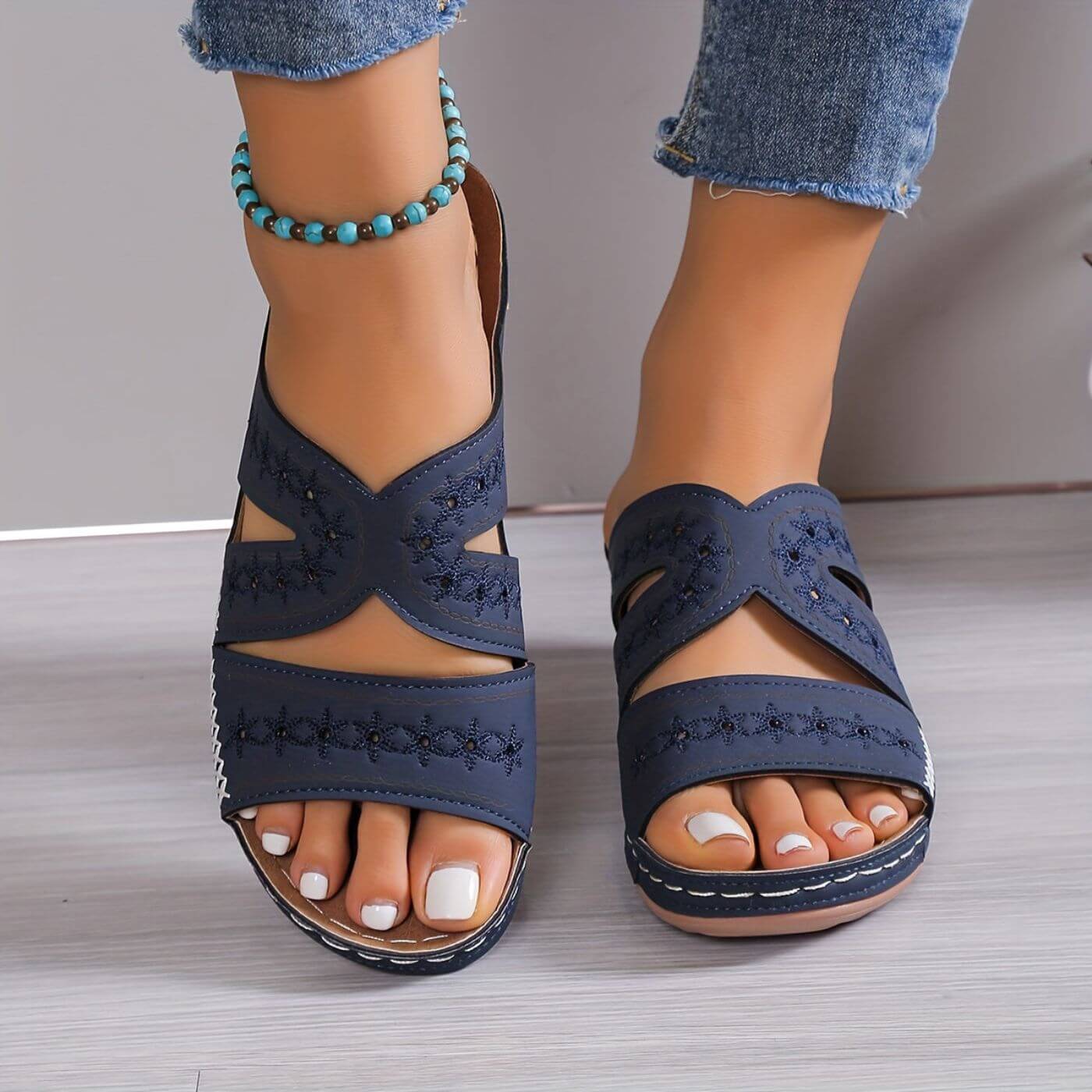 Embroidered Orthopedic Slide Sandals