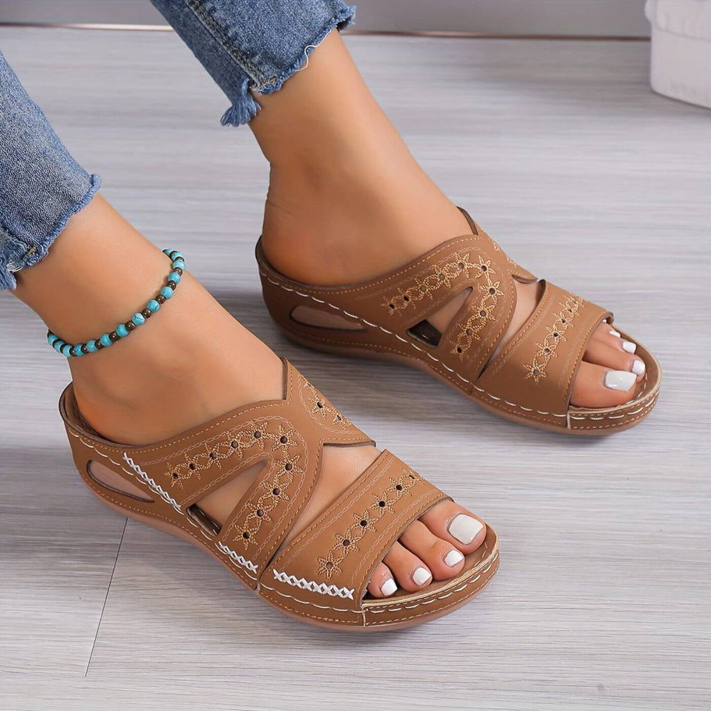 Embroidered Orthopedic Slide Sandals
