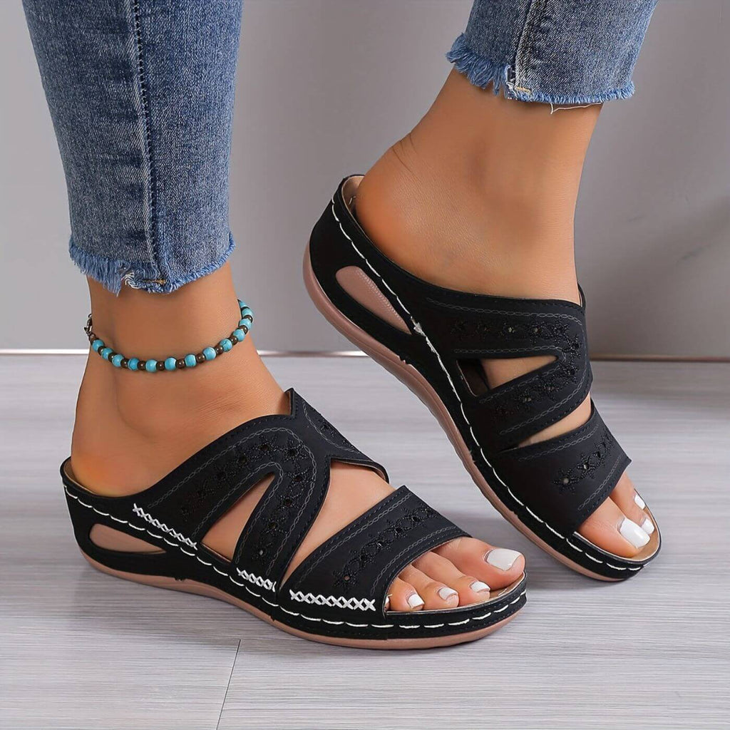 Embroidered Orthopedic Slide Sandals