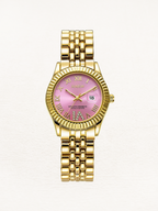 Women's Gold Crystal Watch – Zirconia Quartz Watch in Gold & Pink