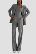 Strapless Lapel Three-Piece Trouser Suit - Grey