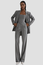 Strapless Lapel Three-Piece Trouser Suit - Grey