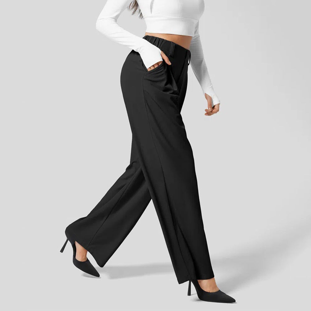 Women's High-Waisted Wide-Leg Trousers – Relaxed Full-Length Style with Practical Pockets for Work and Everyday Wear