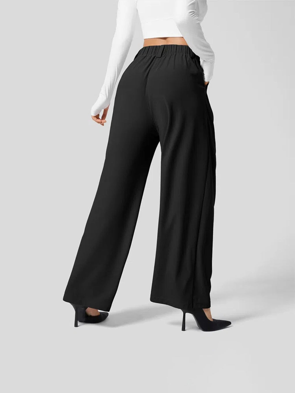 Women's High-Waisted Wide-Leg Trousers – Relaxed Full-Length Style with Practical Pockets for Work and Everyday Wear