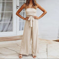 Women's Strapless Wide Leg Jumpsuit with Tie Waist
