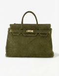 Suede-Look Shoulder Bag with Gold Detail - Army Green