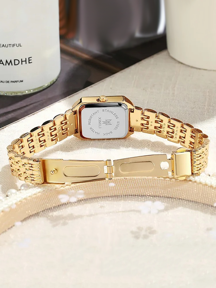 Women's Gold Square Face Watch – Petite Vintage Style Quartz Watch