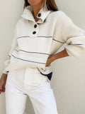 Open Collar Button-Up Knit Jumper - White