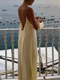 Satin Maxi Dress with Open Back & Low Neckline – Elegant Slip Dress
