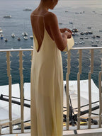 Satin Maxi Dress with Open Back & Low Neckline – Elegant Slip Dress