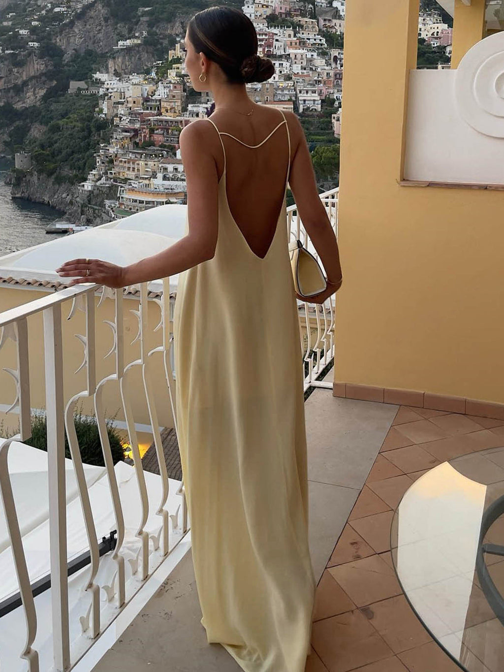 Satin Maxi Dress with Open Back & Low Neckline – Elegant Slip Dress