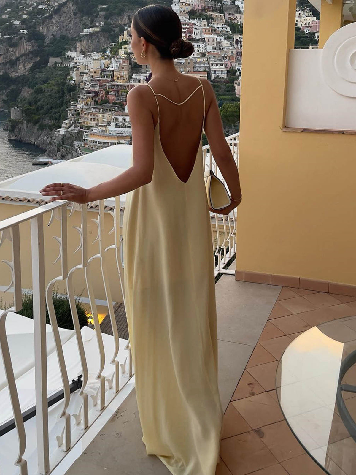 Satin Maxi Dress with Open Back & Low Neckline – Elegant Slip Dress