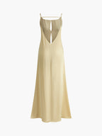 Satin Maxi Dress with Open Back & Low Neckline – Elegant Slip Dress