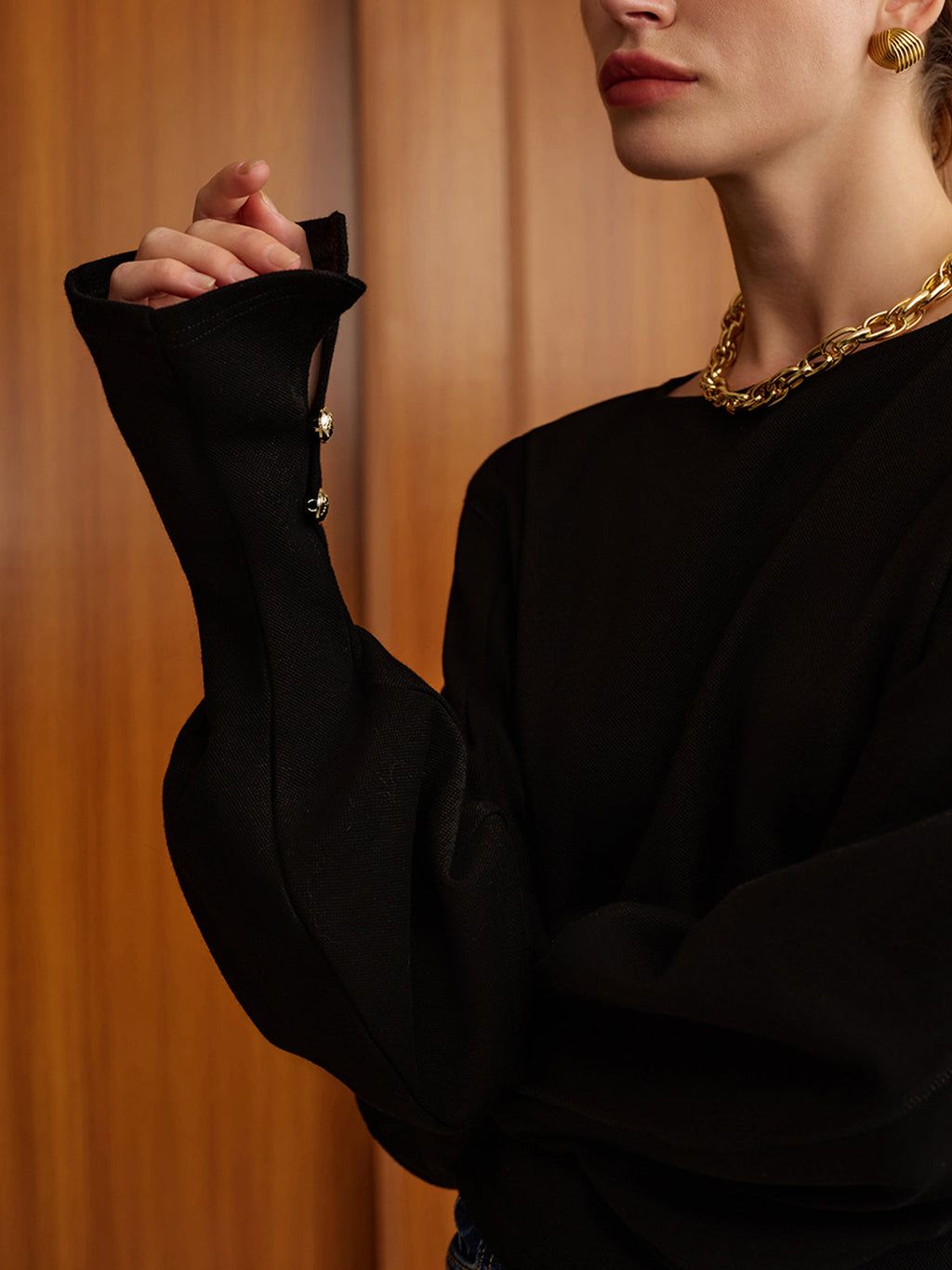 Bell Sleeve Cinched-Waist Sweatshirt