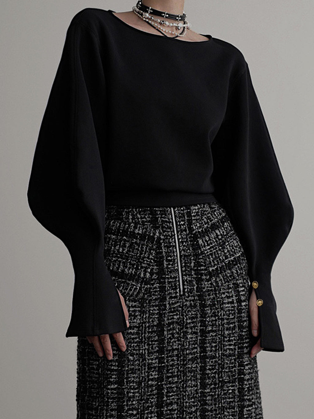 Bell Sleeve Cinched-Waist Sweatshirt