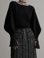 Bell Sleeve Cinched-Waist Sweatshirt