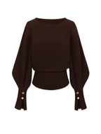 Bell Sleeve Cinched-Waist Sweatshirt