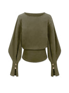 Bell Sleeve Cinched-Waist Sweatshirt