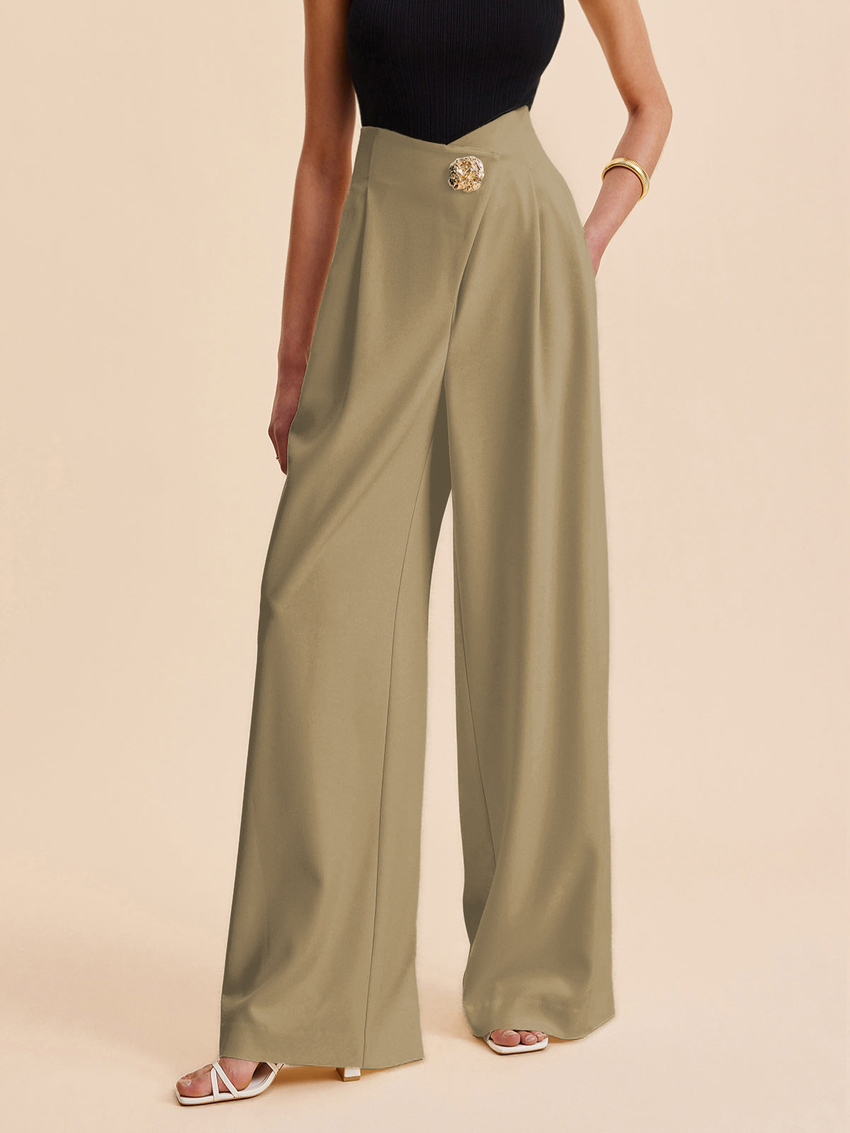 Embellished High-Waist Wide-Leg Trousers