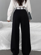 Asymmetric Contrast-Waist Wide-Leg Trousers