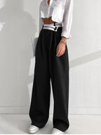 Asymmetric Contrast-Waist Wide-Leg Trousers
