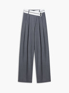 Asymmetric Contrast-Waist Wide-Leg Trousers