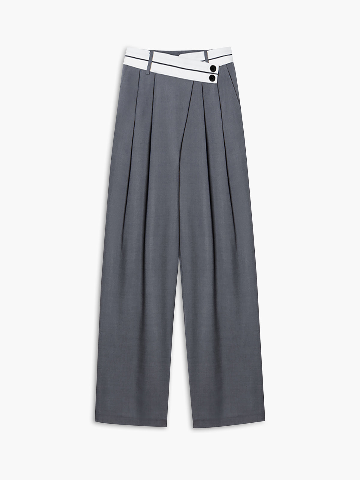 Asymmetric Contrast-Waist Wide-Leg Trousers
