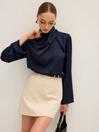 Satin Draped High-Neck Blouse