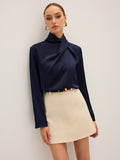 Satin Draped High-Neck Blouse