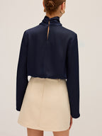 Satin Draped High-Neck Blouse