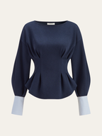 Balloon Sleeve Peplum Sweatshirt - Round Neck
