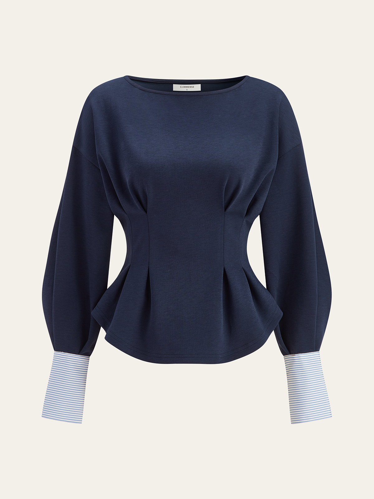 Balloon Sleeve Peplum Sweatshirt - Round Neck