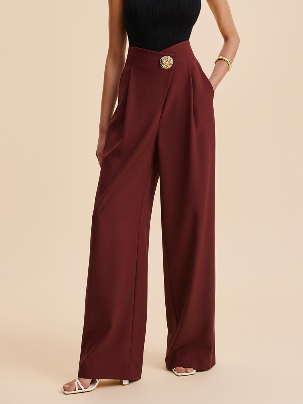 Embellished High-Waist Wide-Leg Trousers