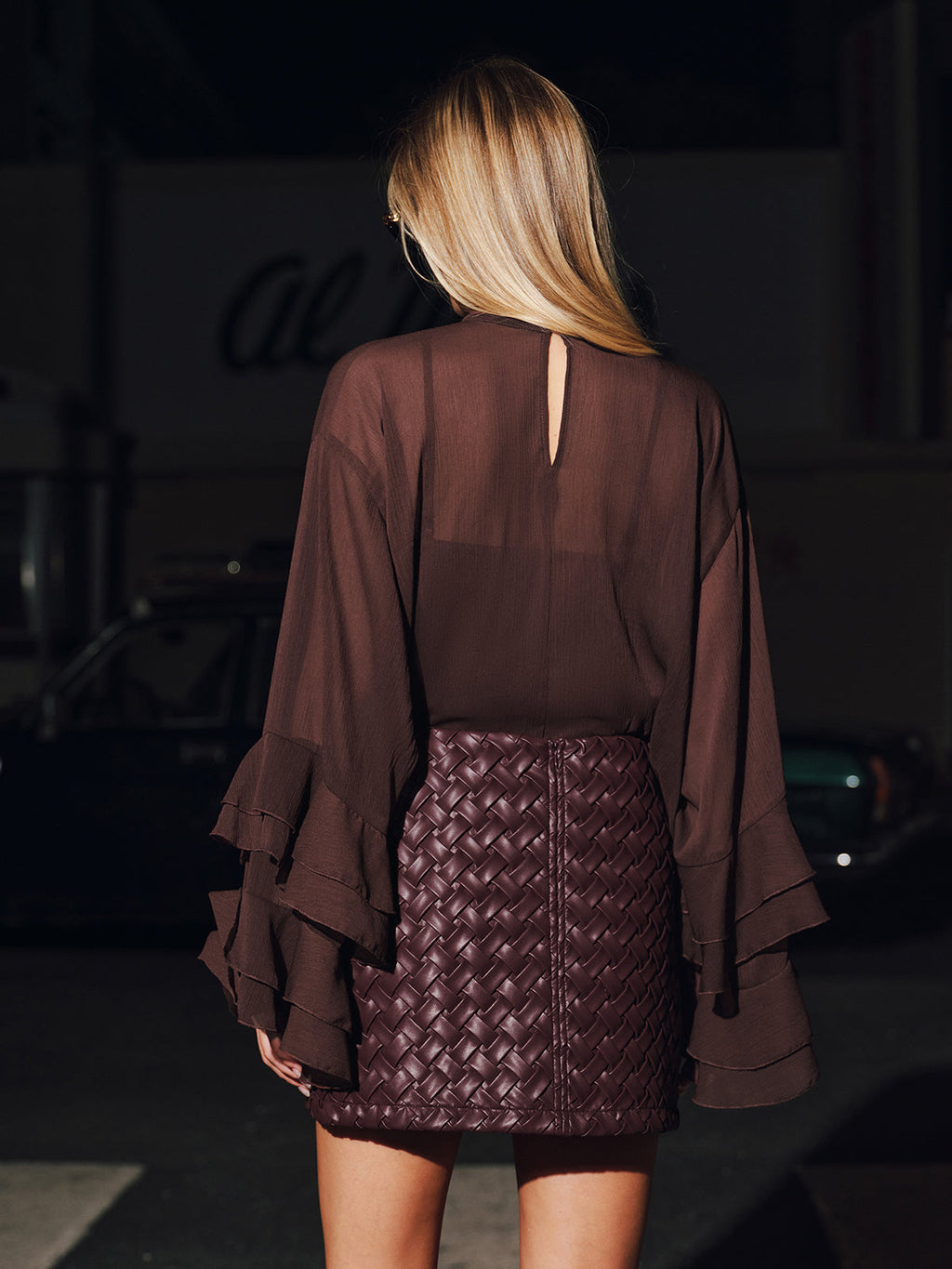 Woven Faux Leather Mini Skirt