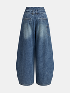 Cross-Front Wide-Leg Jeans - High-Waist Denim