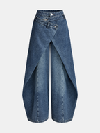 Cross-Front Wide-Leg Jeans - High-Waist Denim
