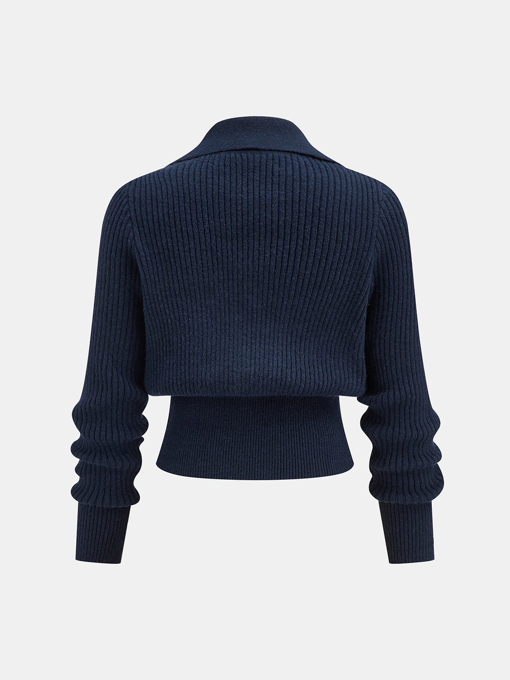 Collared Ribbed Cropped Jumper with Metal Buckle