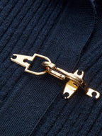 Collared Ribbed Cropped Jumper with Metal Buckle