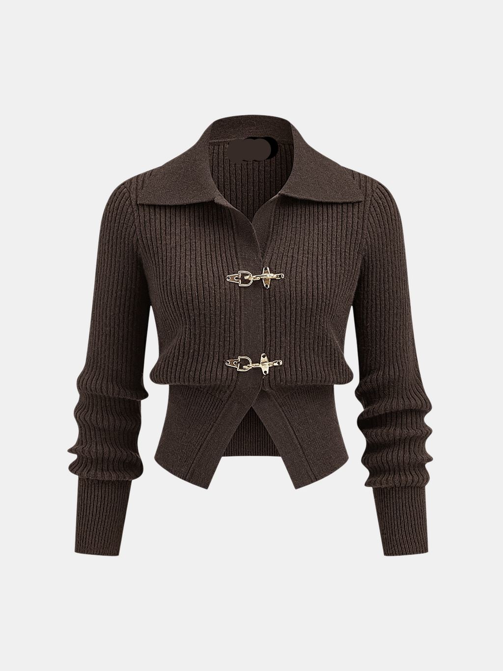 Collared Ribbed Cropped Jumper with Metal Buckle
