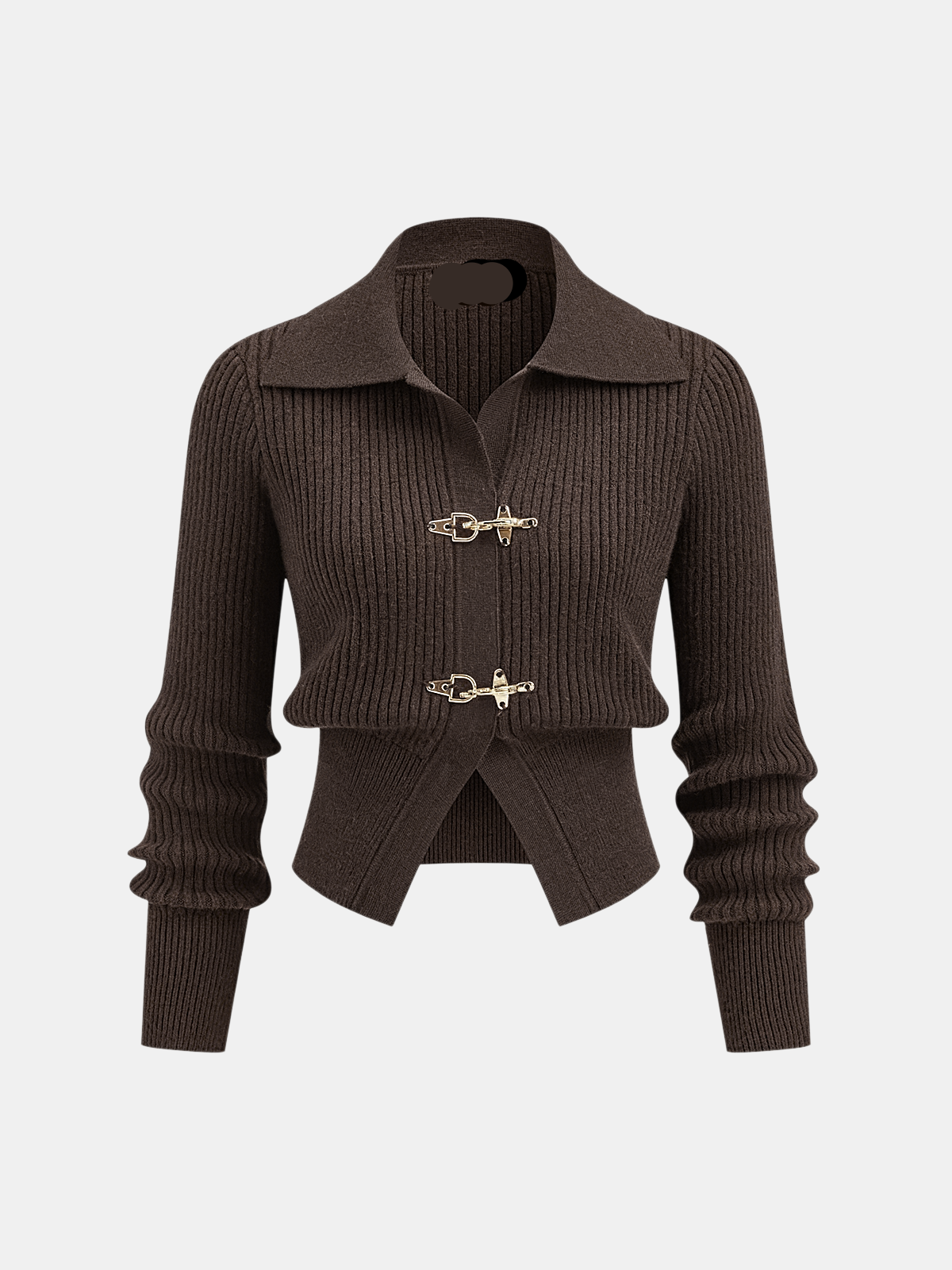 Collared Ribbed Cropped Jumper with Metal Buckle