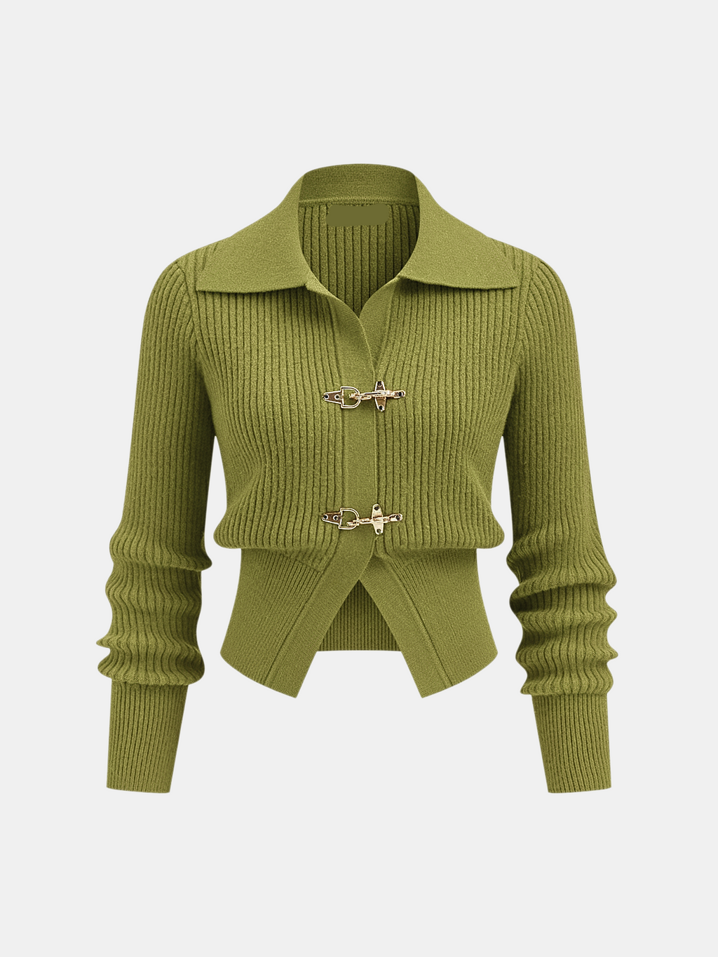 Collared Ribbed Cropped Jumper with Metal Buckle